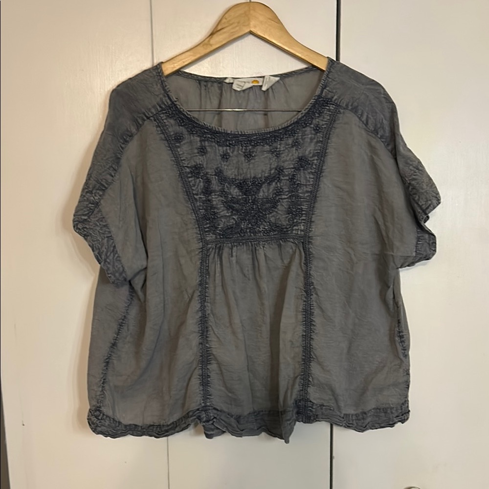 Gray Embroidered Women's Top